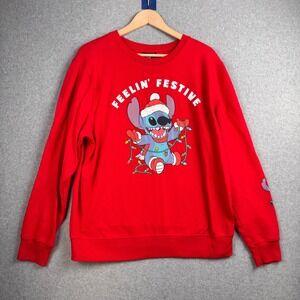 Disney Stitch Sweatshirt Womens XL Red Feelin Festive Holiday Christmas Graphic